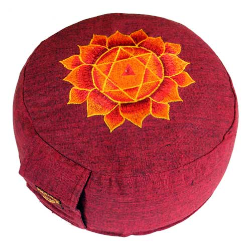 Meditationszubehör / Meditationskissen / Meditationskissen, mit Mandala, rund, rot