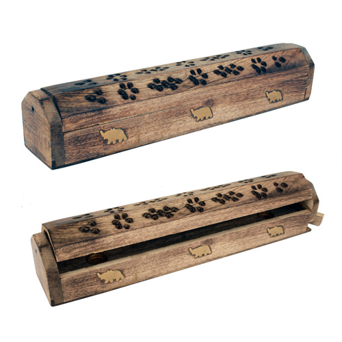 Räucherstäbchenhalter / Halter aus Holz - Vorratsbox / Halter und Vorratsbox mit Elefant, Länge 30 cm