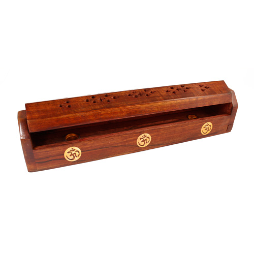 Räucherstäbchenhalter / Halter aus Holz - Vorratsbox / Halter und Vorratsbox mit OM, Länge 30 cm