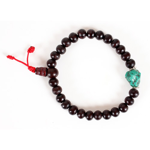 Meditationszubehör / Handmalas/Armb&auml;nder / Power-Bracelet, Rosenholz mit Türkis und Koralle